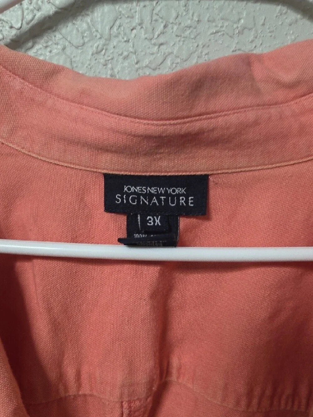 Jones New York Signature Peach Coral Button Up Shirt Size 3X 100% Cotton.[1045]